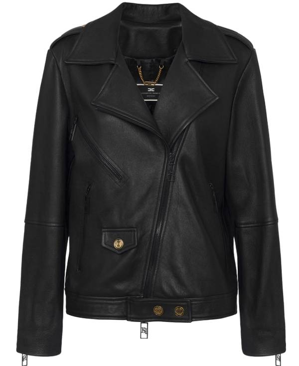 Giacca biker over in pelle effetto used – Elisabetta Franchi