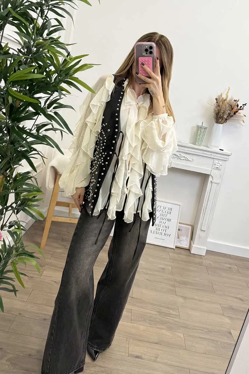 Glamorous Gilet Ecopelle Borchie