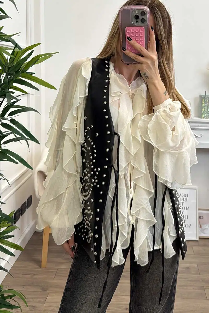 Glamorous Gilet Ecopelle Borchie - immagine 3