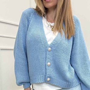 HaveOne Cardigan Bottoni Gioiello Cielo