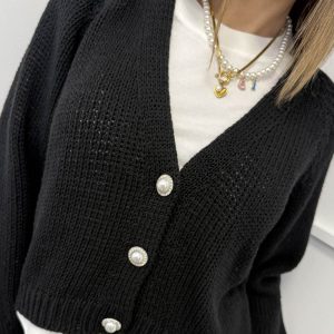 HaveOne Cardigan Bottoni Gioiello Nero