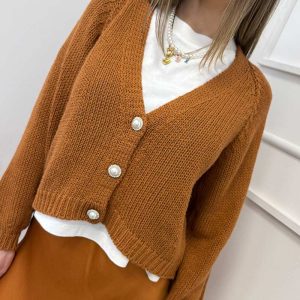 HaveOne Cardigan Bottoni Gioiello Tabacco