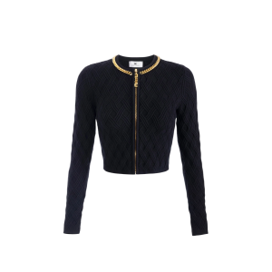 Cardigan in maglia a rombi con dettaglio gioiello – elisabetta franchi