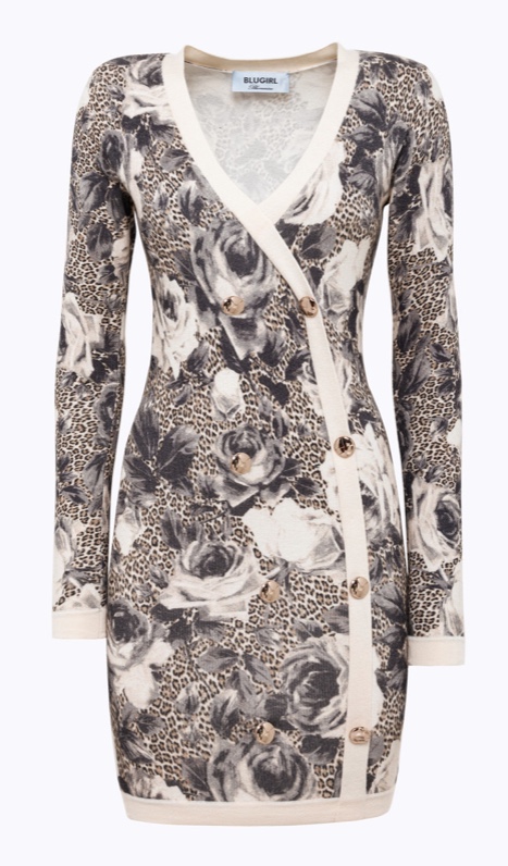 ABITO DOPPIOPETTO IN MAGLIA STAMPA ROSE BLUGIRL