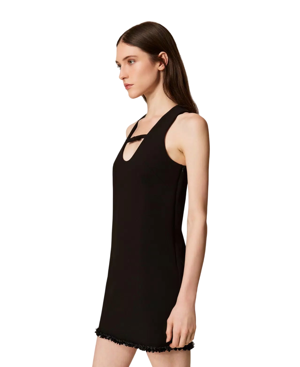 Abito corto in crêpe con ricamo - immagine 7