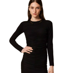 Abito corto in maglia e tulle