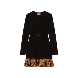 Abito corto in maglia con inserto animalier