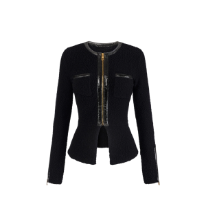 Cardigan in maglia bouclé con dettagli in vinile – elisabetta franchi