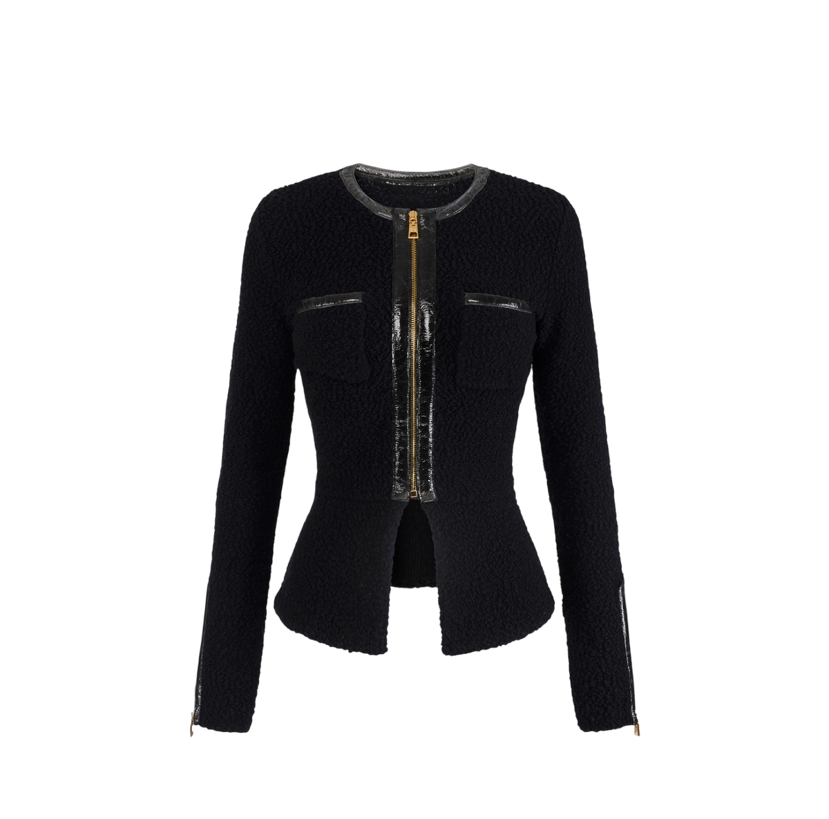 Cardigan in maglia bouclé con dettagli in vinile – elisabetta franchi - immagine 2