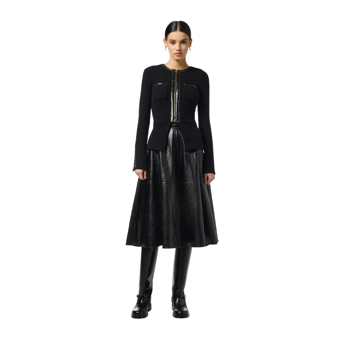 Cardigan in maglia bouclé con dettagli in vinile – elisabetta franchi - immagine 3