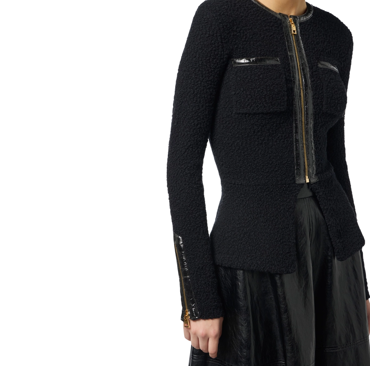 Cardigan in maglia bouclé con dettagli in vinile – elisabetta franchi - immagine 5