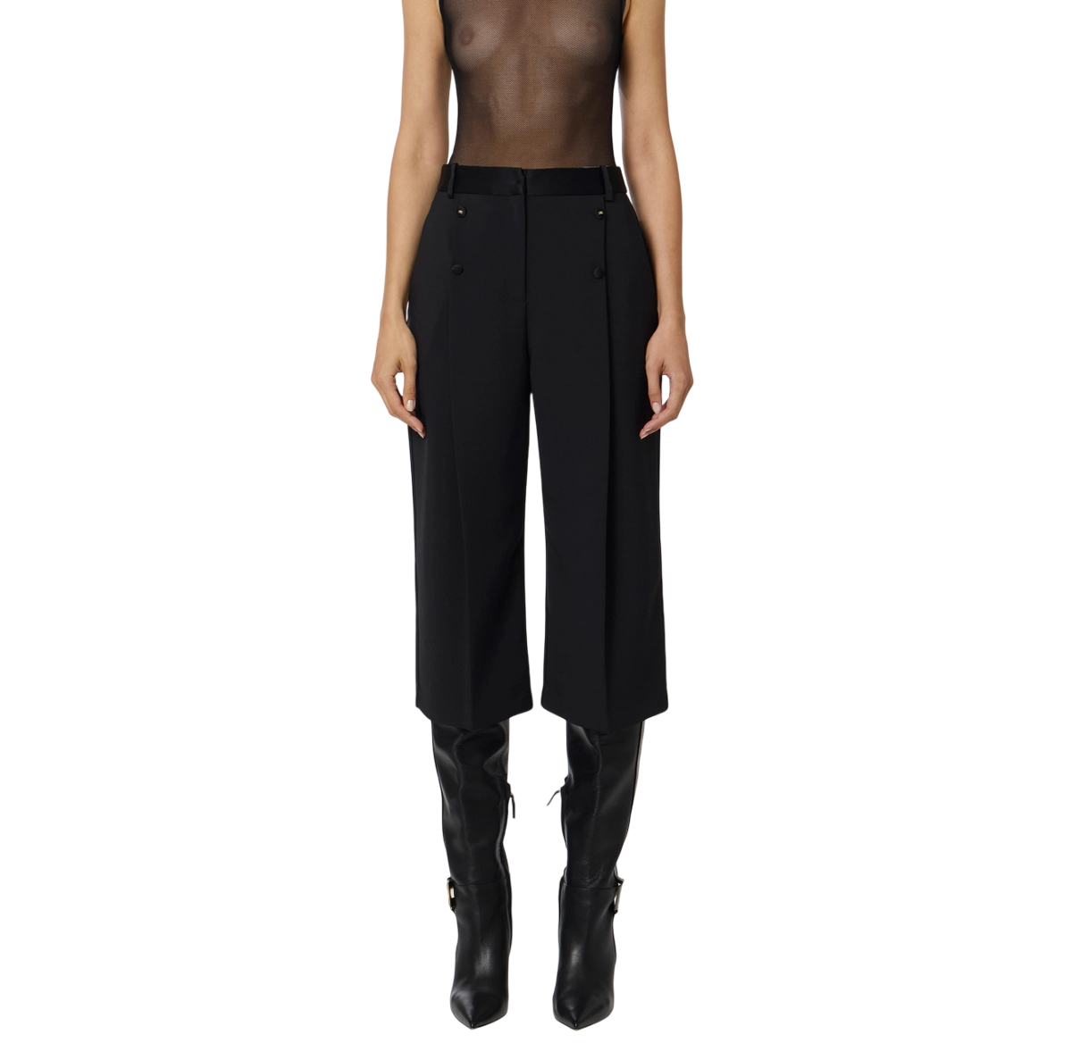 Bermuda in crêpe leggero con dettagli smoking – elisabetta franchi - immagine 3