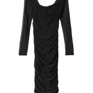 Sveva – Tubino Manica Lunga Midi In Tulle Con Arricciature