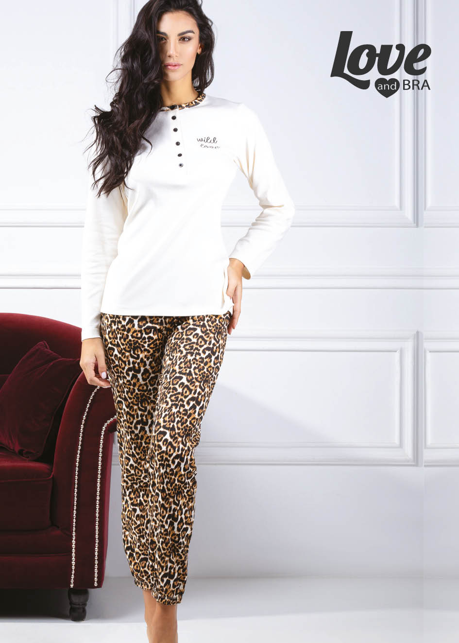 LOVEANDBRA – Pigiama In Caldo Cotone Con Stampa Leopardata – Naturale – Nero