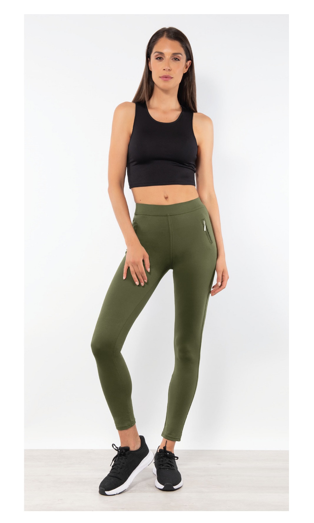 GLADYS – Leggings Traspirante Con Finte Tasche In Cotone – Verde – Nero – Blu - immagine 2