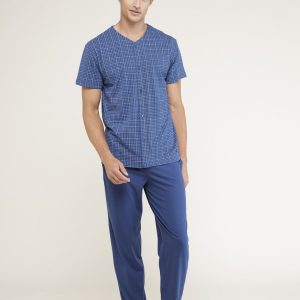 NOIDINOTTE – Pigiama Aperto Mezza Manica e Pantalone Lungo – Blu – Blu Riviera