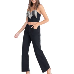 Pantaloni Donna Loose Fit a Vita Alta. Tessuto Cotone Organico Certificato - Made in Italy