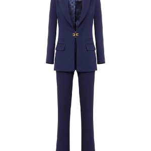 Tailleur in doppio crêpe stretch con giacca dritta e pantalone a palazzo – Elisabetta Franchi