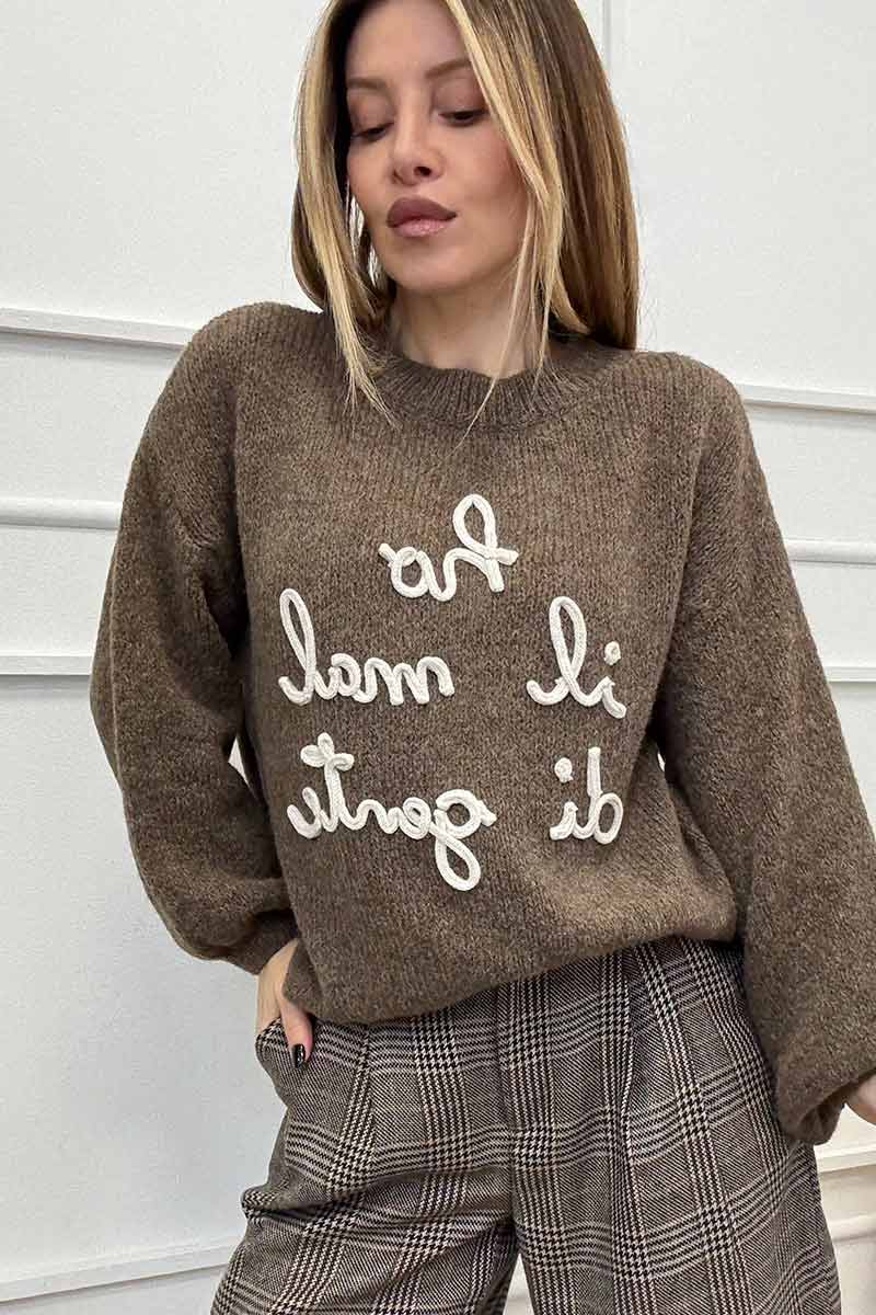 VelvetSnack Maglia Ho il Mal di Gente Tortora