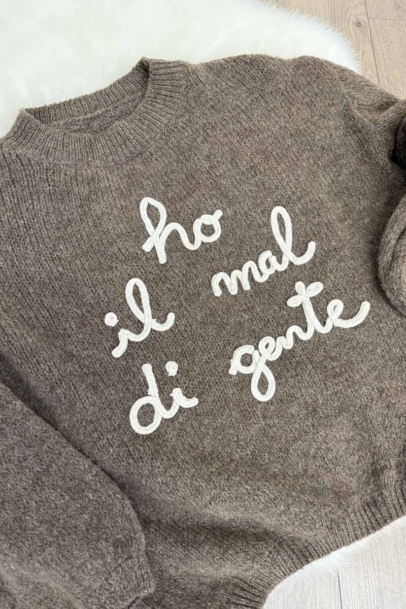 VelvetSnack Maglia Ho il Mal di Gente Tortora - immagine 3