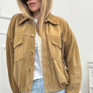 Vicolo Bomber Scamosciato Vera Pelle Miele