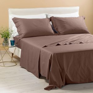 CALEFFI – Completo Lenzuola Matrimoniale In Percalle Di Cotone Tinta Unita