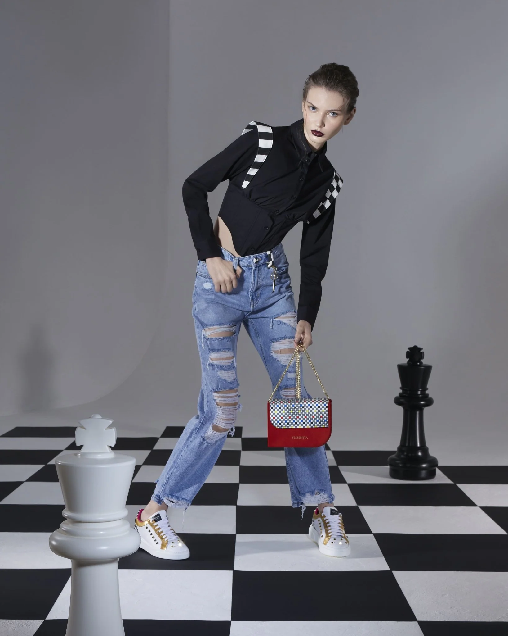 Jeans Donna con Tasca D'Arte Bianco e Nero - immagine 6