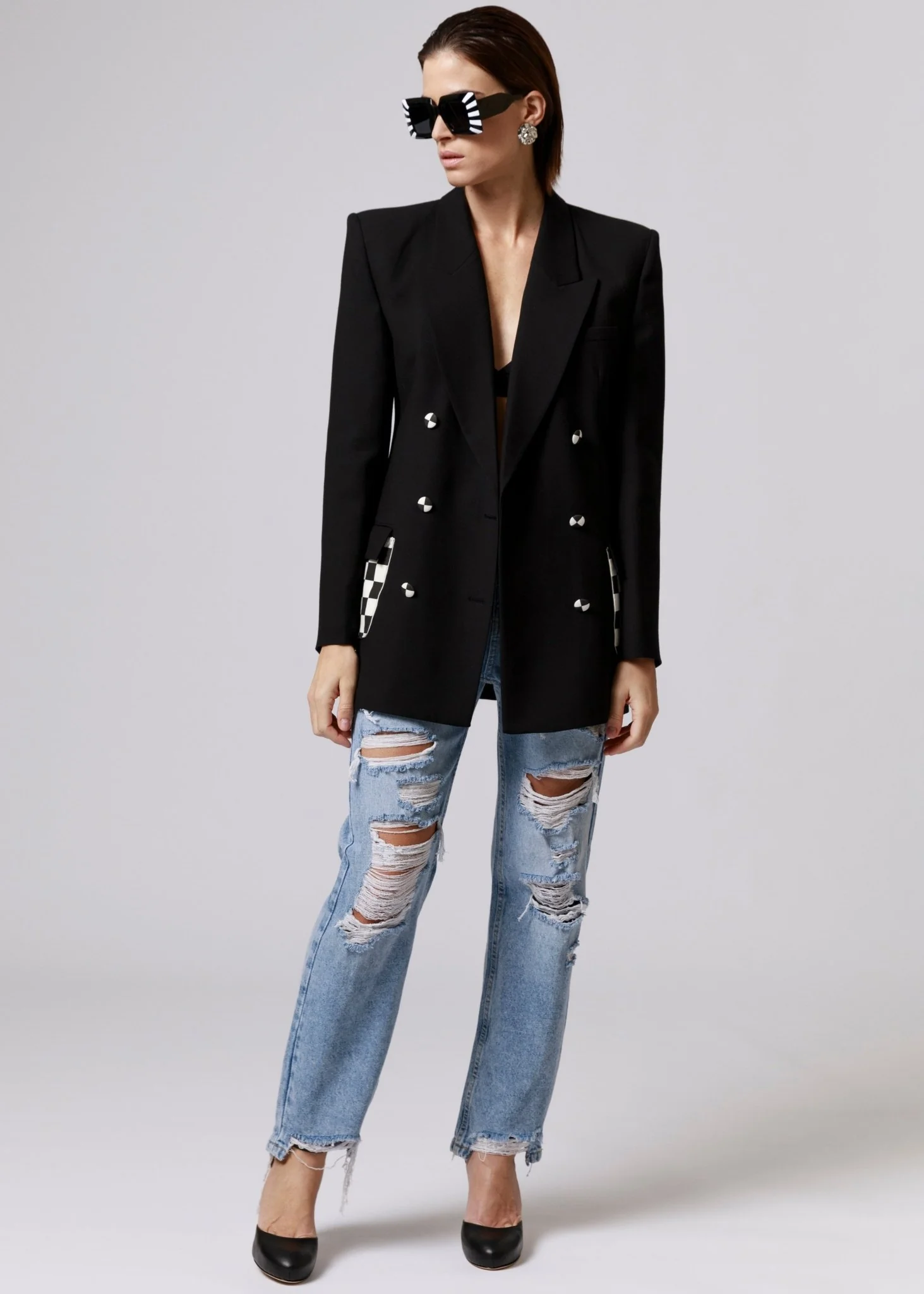 Jeans Donna con Tasca D'Arte Bianco e Nero - immagine 2