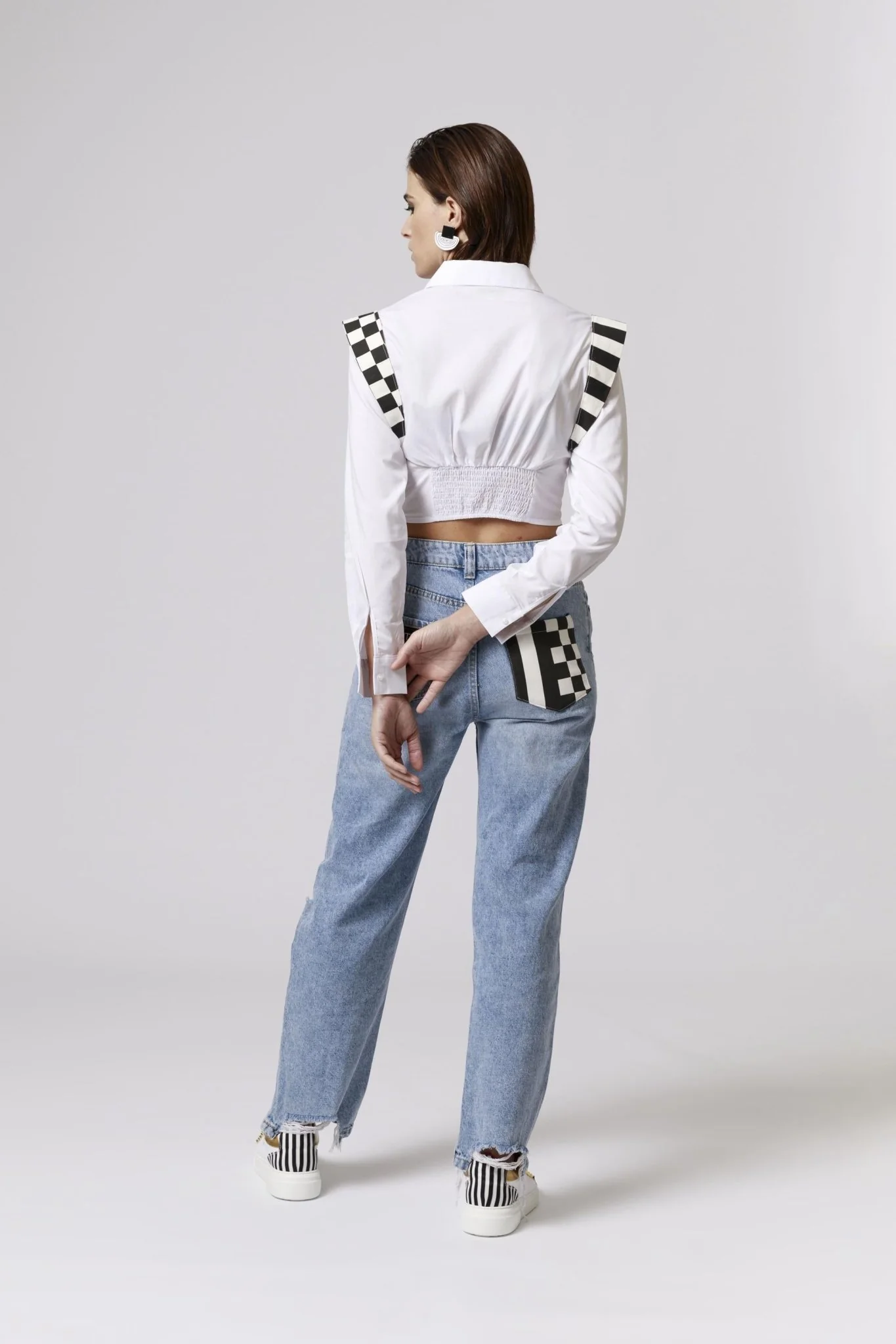 Jeans Donna con Tasca D'Arte Bianco e Nero - immagine 9