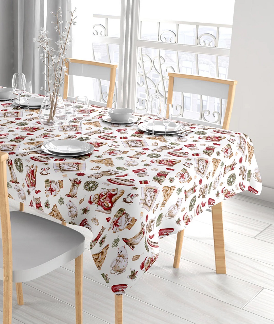 VINGI – Tovaglia Natalizia Antimacchia Con Gattino