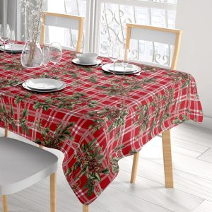 VINGI – Tovaglia Natalizia Antimacchia Con Fantasia Scozzese