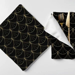 6 Tovaglioli Art Decó Nero e Oro