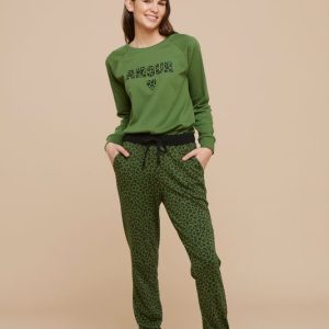 NOIDINOTTE – Pigiama In Cotone Felpato – Verde Prato – Fucsia